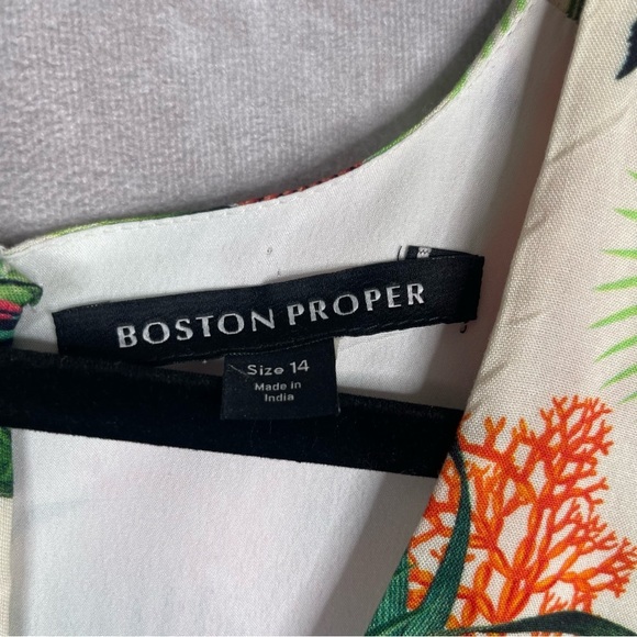 Boston Proper Sea Life Tropical V-Neck Empire Waist Long Sleeve Maxi Dress Sz 14 - Picture 6 of 11